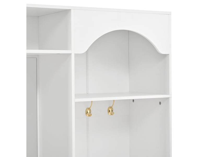  Meuble d'entrée avec miroir, banc, crochets, led, 2 portes et tiroirs, étagères réglables, blanc, 100 × 35 × 180 cm  - Conforama E