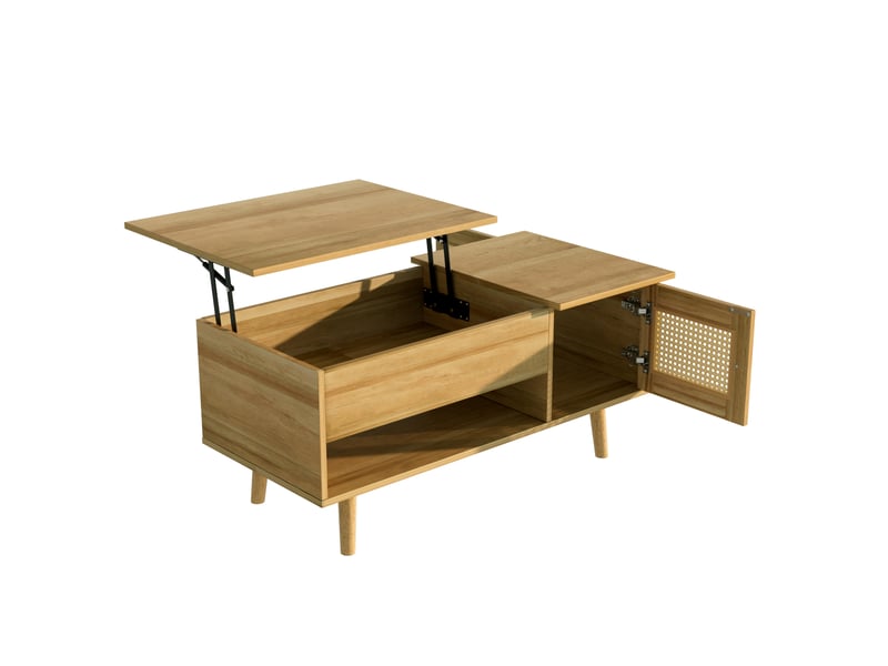  Table basse relevable avec 2 portes en rotin imitation et rangement, en panneau de particules, bois et noir - uvrion  - Conforama A