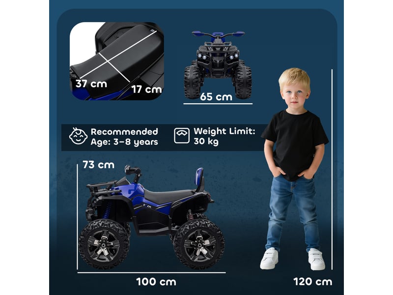  Quad électrique pour enfants de 3 à 5 ans, 12 v, avec phares et pédales, en polypropylène et métal, 100 x 65 x 73 cm, bleu  - Conforama E