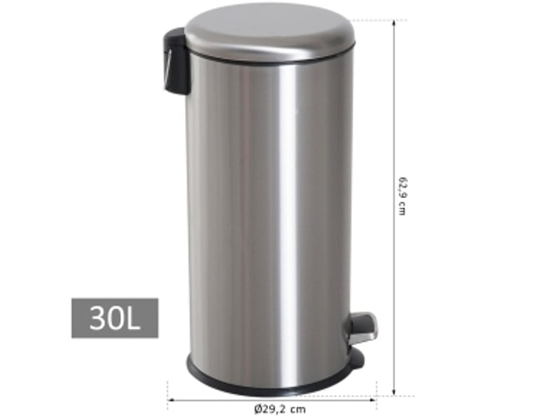  Poubelle à pédale 30 l en acier inoxydable argenté, couvercle à fermeture lente et seau amovible  - Conforama C