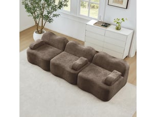 Canapé 3 places - 288x98x70 cm - canapé droit modulable velours, mousse 32d, sans structure rigide et coussins amovibles - marron