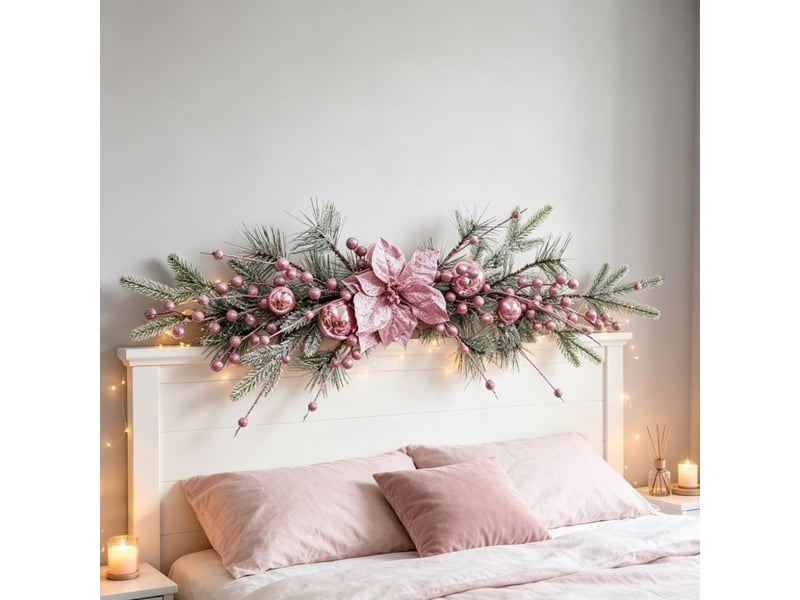  Couronne de noël rose vif 70cm, effet floqué enneigé – décoration de porte et intérieur  - Conforama D