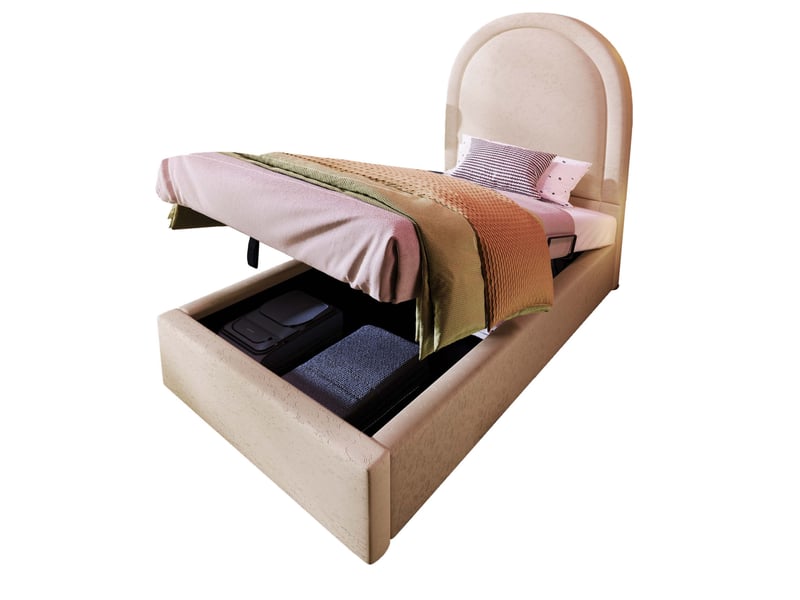  Lit coffre enfant, 90x200 cm, coffre de rangement, motif cosmique, matelas inclus, polyuréthane (pu), coloris beige  - Conforama A