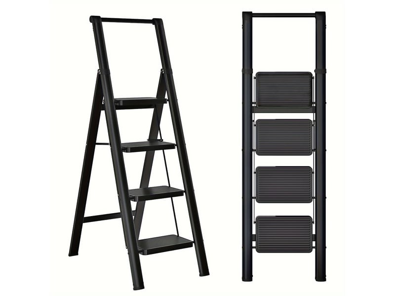  Escabeau 4 marches pliable acier noir marchepied pour adultes  - Conforama A