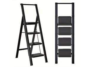 Escabeau 4 marches pliable acier noir marchepied pour adultes