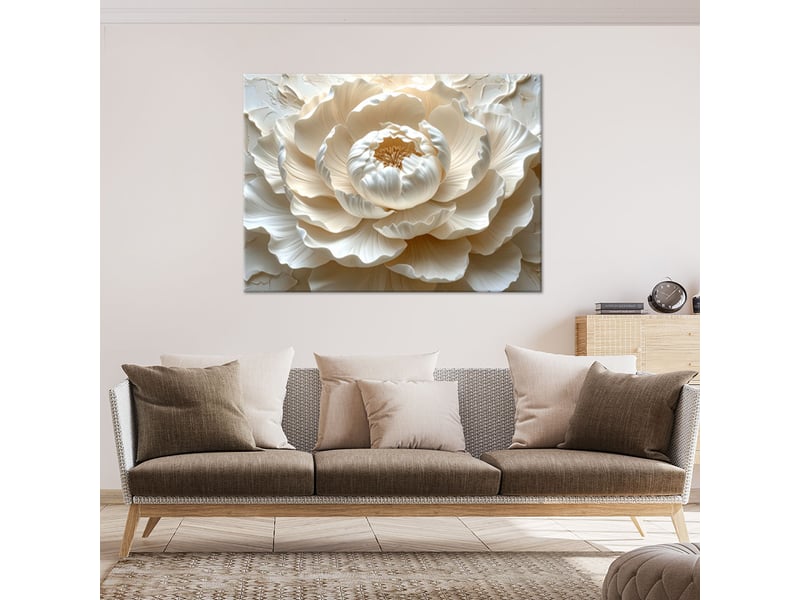 Tableau moderne, pivoine blanche en composition en relief 30x20 1328139236 - Conforama B