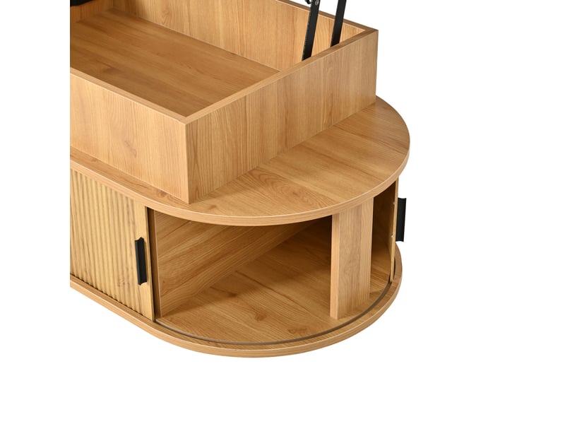  Table basse relevable 100x50x40 cm ovale avec rangement mdf couleur bois  - Conforama E