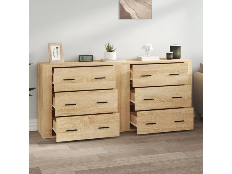  Buffets 2 pcs - bahut - meuble de rangement chêne sonoma bois d'ingénierie  - Conforama C