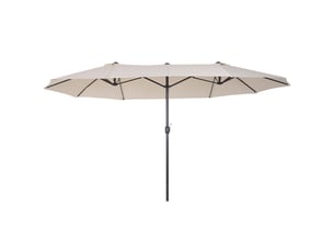Parasol 460x270x240, parasol double ovale à manivelle, beige, 2 aérations, mât stable 12 baleines métalliques