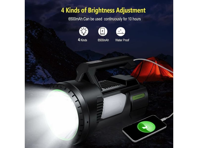 Lampe de poche, lampe de poche led led rechargeable, lampe de poche 1200 lumens, force d'étanchéité à zoom réglable, adaptée au camping - Conforama C
