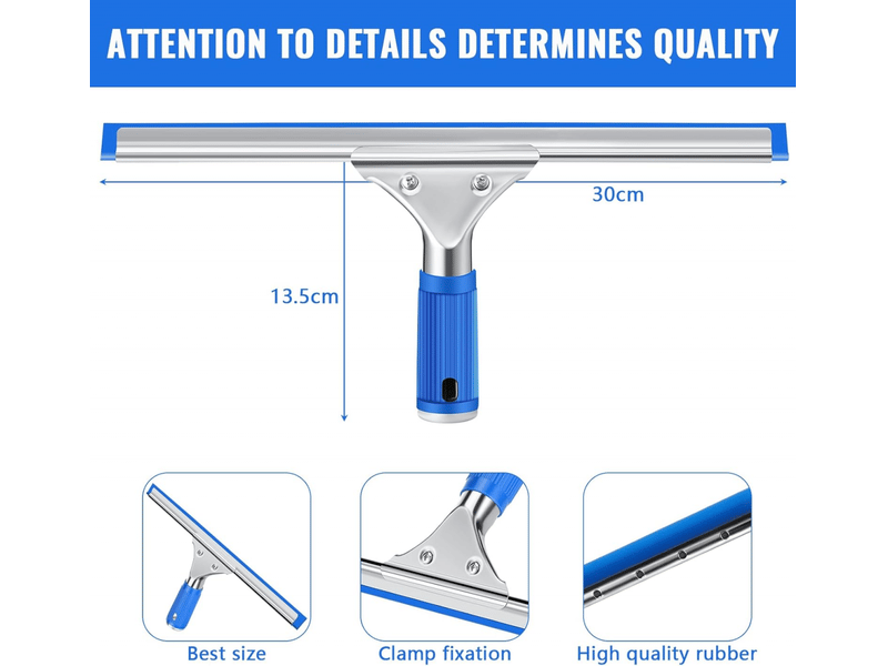 Essuie-vitres professionnel en acier inoxydable, lame de 30 cm, nettoyage sans traces pour vitres et salle de bain - Conforama B