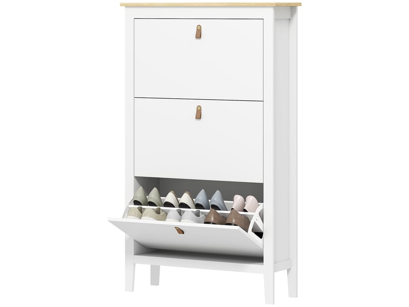 Meuble à chaussures 21 paires, armoire à chaussures avec 3 tiroirs rabattables, étagères amovibles et réglables, blanc