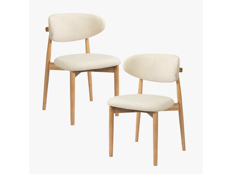 Lot de 2 chaises en tissu bouclette beige pieds en chêne massif clair  - Conforama A