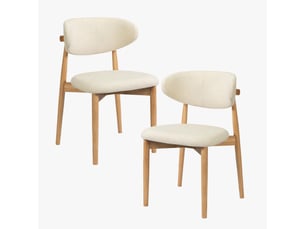 Lot de 2 chaises en tissu bouclette beige pieds en chêne massif clair