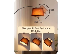 Lampe arc lampadaire noir metal 143 a 176 cm hauteur ajustable tete orientable 180 350 e27 led incluse avec telecommande et pedal