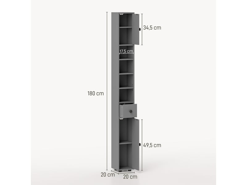  Meuble de salle de bain, 4 étagères, tiroir, panneaux de particules, design fin, gris  - Conforama E