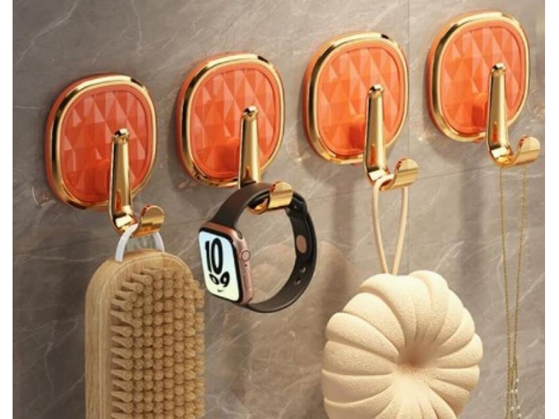 Quatre crochets en acrylique auto-adhésifs, adaptés aux salles de bains, cuisines, chambres, rangement étanche, orange ZYS02164LHY - Conforama A