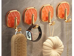 Quatre crochets en acrylique auto-adhésifs, adaptés aux salles de bains, cuisines, chambres, rangement étanche, orange