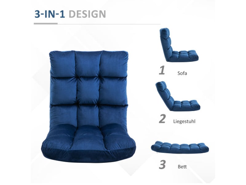  Fauteuil de sol 3-en-1 pliable, dossier réglable 13 positions, coussin rembourré 55x71x53,5 cm  - Conforama B