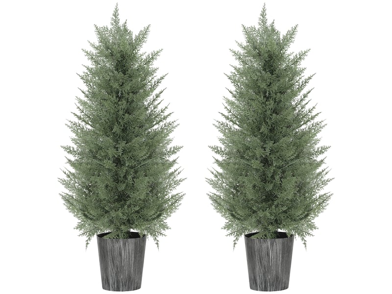  Lot de 2 grands cyprès artificiels, 90 cm, plantes artificielles en plastique dans des pots de 15 x 15 x 90 cm, verts  - Conforama A