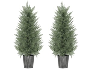 Lot de 2 grands cyprès artificiels, 90 cm, plantes artificielles en plastique dans des pots de 15 x 15 x 90 cm, verts