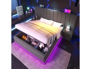 Lit coffre 180x200 cm polsterbett doppelbett avec led app usb c sommier lin gris