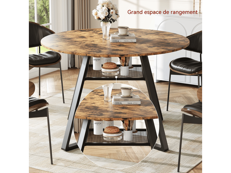  Table à manger ronde pour 6 personnes, table de cuisine style industriel avec plateau aspect bois et pied en métal, 120 x 75 cm  - Conforama D
