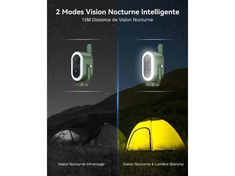  Camera surveillance portable 4g lte 2k 6000mah ip65 vision couleur nuit verte  - Conforama D