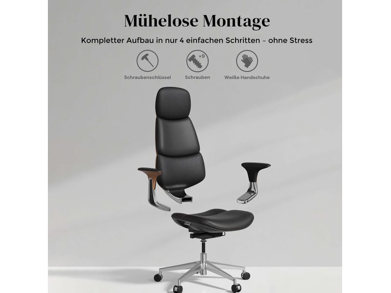 Chaise de bureau 70x66x114 cm noir et marron, revêtement italien, inclinaison verrouillable à 135 degrés - Conforama E