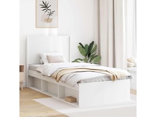 Lit adulte, lit simple, cadre de lit avec rangement et tête de lit blanc 90x200cm cf1573