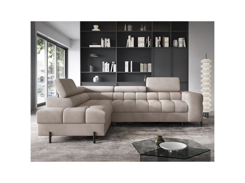  Canapé convertible beige ferrum 5 places angle gauche salon familial 276x93x200cm  - Conforama E