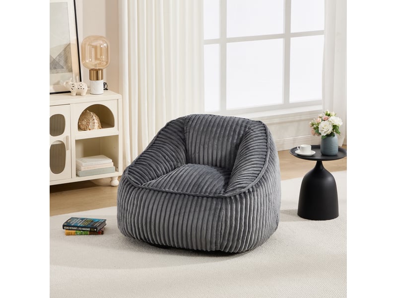 Fauteuil pouf avec dossier enveloppant et mousse à mémoire de forme pour intérieur en velours côtelé gris foncé - Conforama A