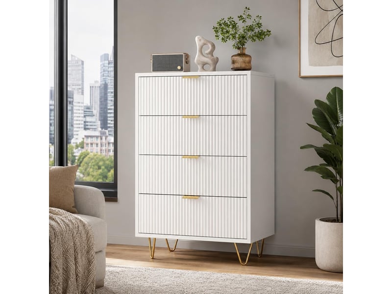 Commode blanche 4 tiroirs, commode chambre meuble de rangement moderne armoire chambre à tiroirs - Conforama B