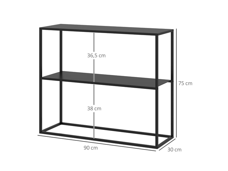  Table console d'entrée 90x30x75 cm – noir – 2 étagères ouvertes et dispositif anti-basculement en acier  - Conforama C