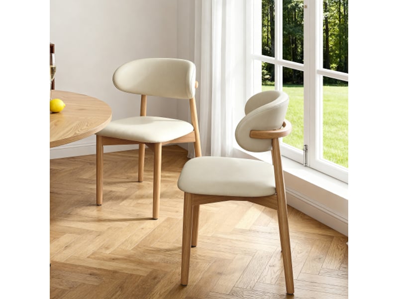  Chaise salle à manger bois massif, dossier ergonomique, pieds bois antidérapants, couleur bois naturel - lot de 2  - Conforama D