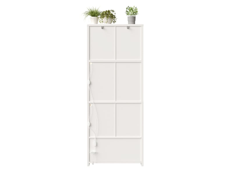  Colonne haute blanche, portes vitrées cintrées, led connectée via app et musique, étagères réglables, range à vin, usb  - Conforama E