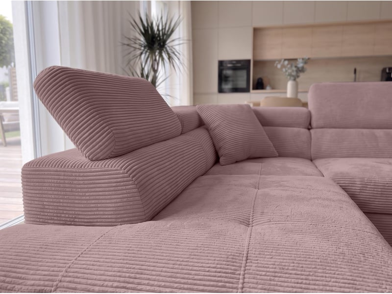 Canapé convertible 276 cm avec coffre et têtières – rose Konak - Conforama D