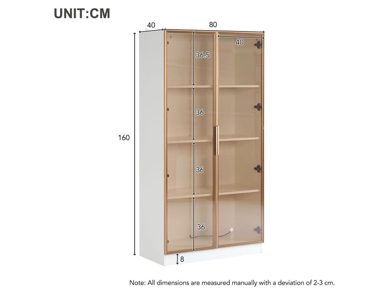  Vitrine salle à manger 80x40x160, portes battantes buffet salon, lot de 2, verre blanc, étagères amovibles, led 16 couleurs  - Conforama C