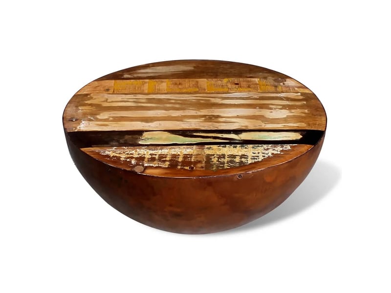  Table basse | table de salon forme de bol avec base en acier bois recyclé  - Conforama D