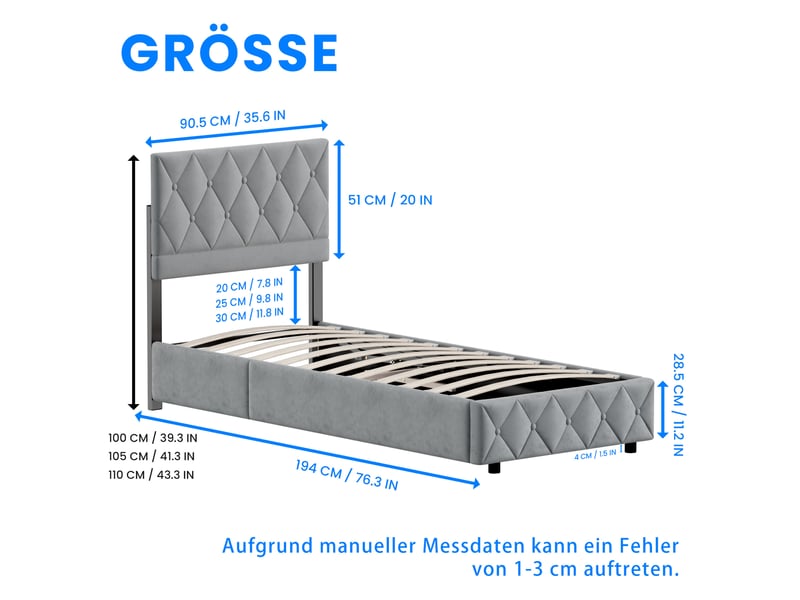 Lit coffre 90x190 cm avec rangement hydraulique en velours gris chicfurn  - Conforama C