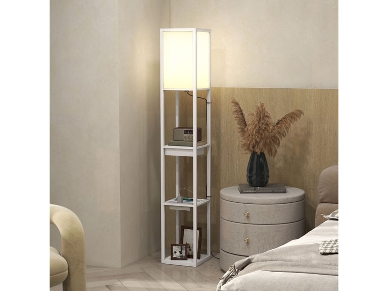  Lampadaire 26x26x159 cm avec prises usb mdf blanc  - Conforama C