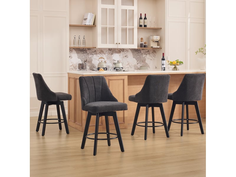  Tabouret de bar pivotant à 360° avec dossier rembourré et repose-pieds, en chenille gris  - Conforama C