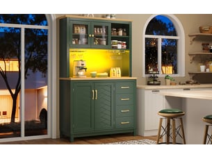 Buffet de cuisine 105,5x40x180 cm avec led, 2 tiroirs et 4 portes, rangement, poignées en métal, pour salon, mdf, vert