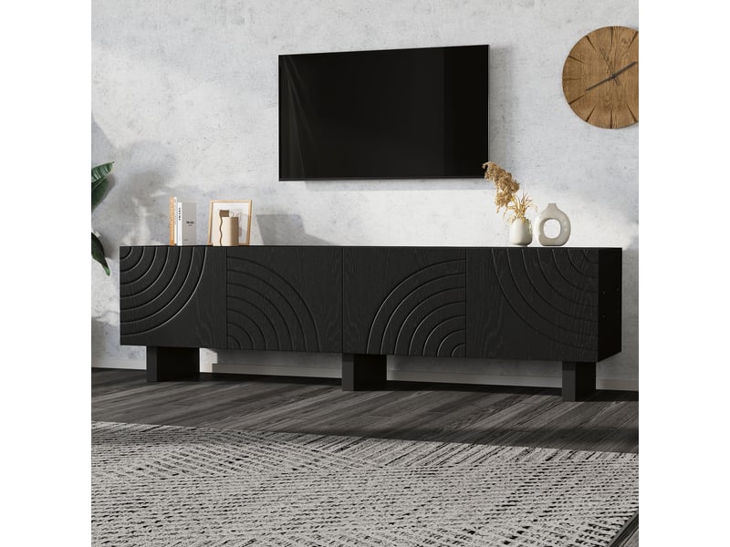  Meuble tv noir 180 cm banc tv 4 portes pour écran 75 pouces finition mate  - Conforama C