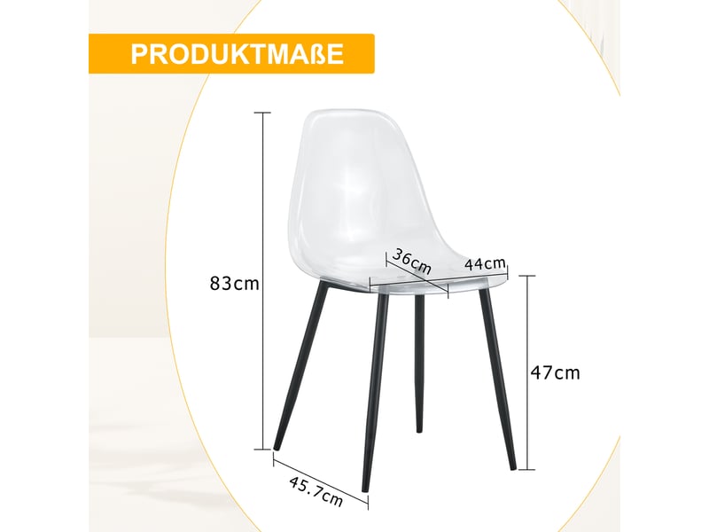  Chaises de salle à manger lot de 4 avec pieds antidérapants  - structure métal, plastique - noir transparent  - Conforama D