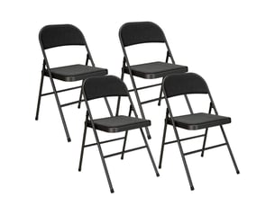 Chaises de bureau pliantes 4 pièces en lin avec coussin, pieds en acier noir, pliables pour accueil, salle d’attente ou bureau