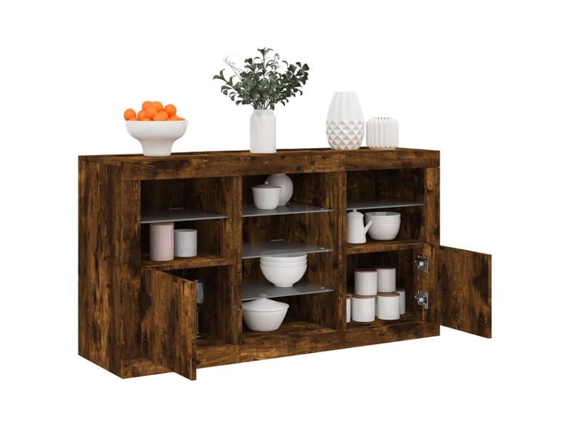 Buffet - bahut - meuble de rangement avec lumières led chêne fumé 123x37x67 cm - Conforama B