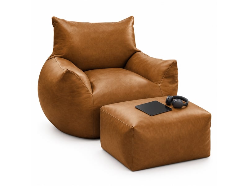  Fauteuil pouf avec repose-pieds, dossier ergonomique et base antidérapante en tissu technique marron  - Conforama A