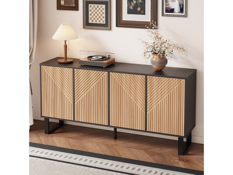 Buffet pour salon au veinage de bois noir, doté d'un spacieux rangement au design contemporain.  - Conforama C