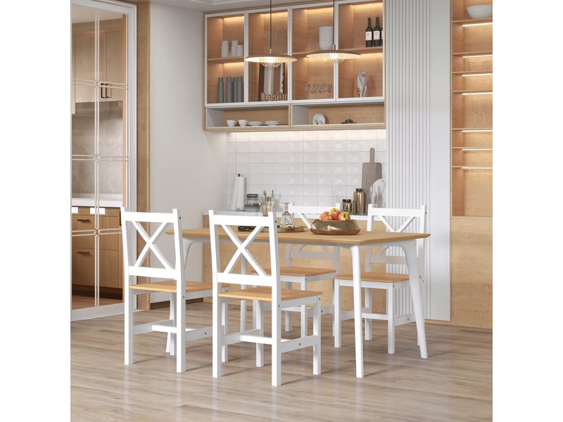  Lot de 4 chaises de salle à manger en bois massif chaise de cuisine esprit campagne dossier blanc croisé et chêne  - Conforama D